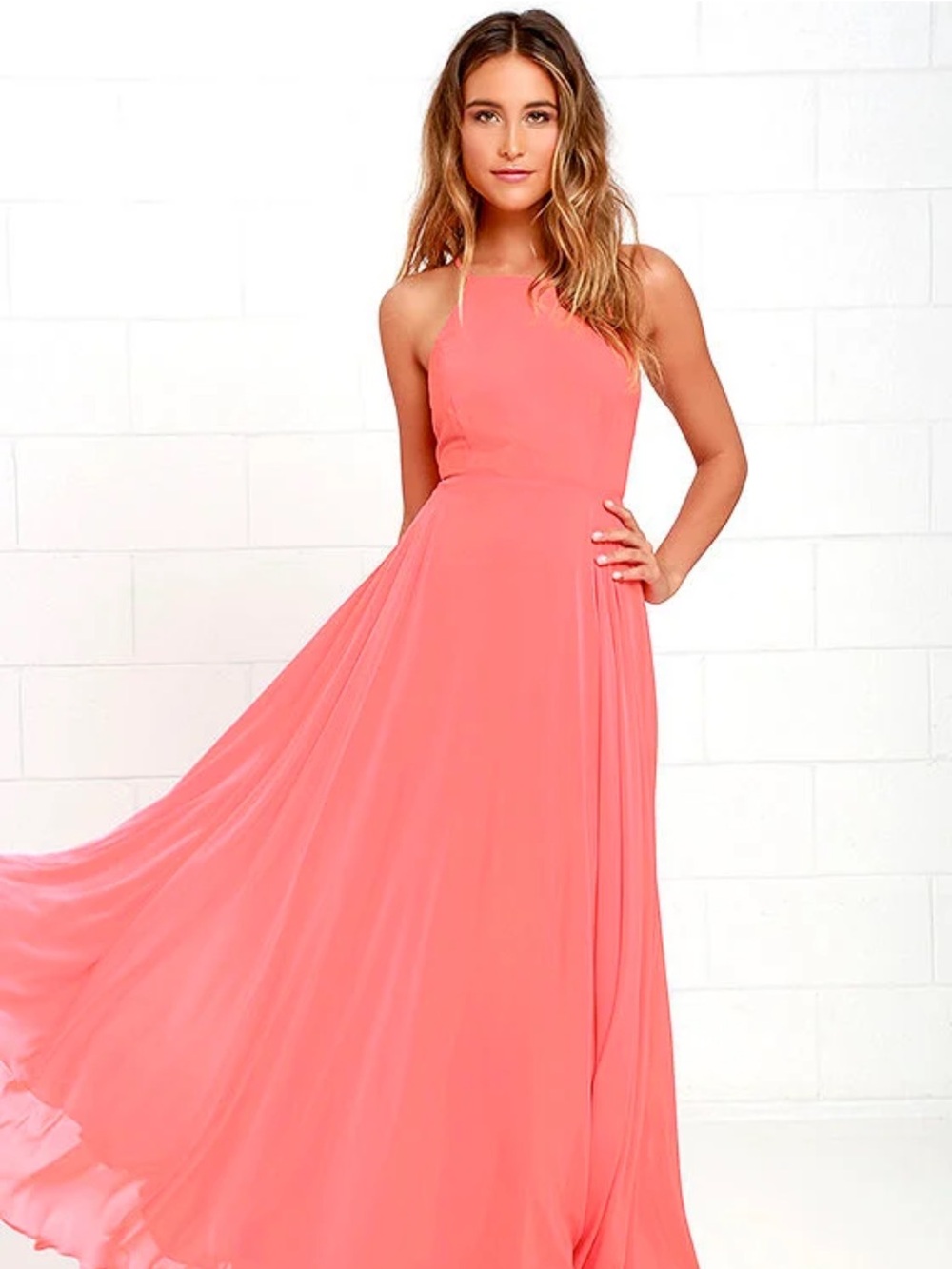 Lulu's Coral Halter Maxi Dress